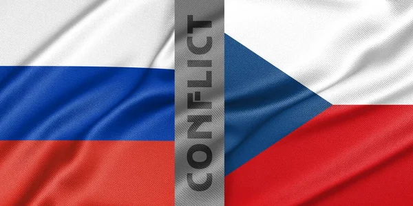 Conflit Russie Tchéquie Guerre Entre Russie Tchéquie Tissu Drapeau National — Photo