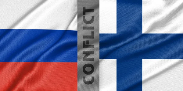Conflit Russie Finlandia Guerre Entre Russie Finlandia Tissu Drapeau National — Photo