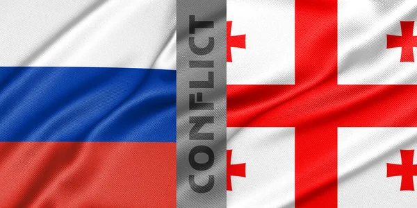 ロシアとジョージアの紛争 ロシア対グルジアの戦争 国旗の製作ロシアとジョージアの国旗の製作 戦争危機の概念 3D作品と3D画像 — ストック写真