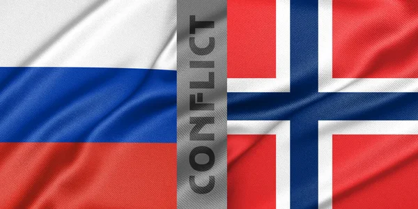 Conflit Russie Norvège Guerre Entre Russie Norvège Tissu Drapeau National — Photo