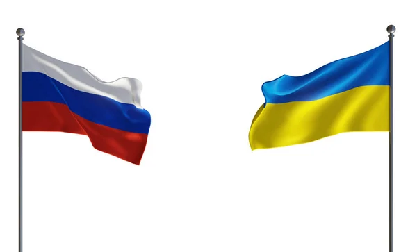 Russia and Ukraine flags. flag Russia Ukraine, Isolation on white background 3D work and 3D image