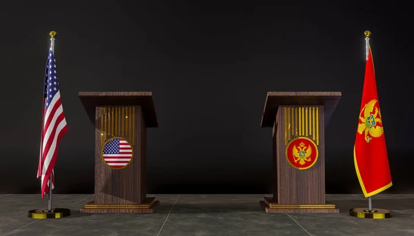 Bandera Estados Unidos Montenegro Negociaciones Entre Estados Unidos Montenegro Rostrum —  Fotos de Stock