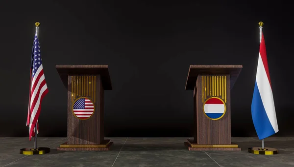 Drapeau Des États Unis Des Pays Bas Négociations Usa Pays — Photo