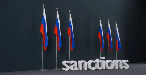 Sanctions Russia Flag Russia Sanctions Концепт Робота Ілюстрація — стокове фото