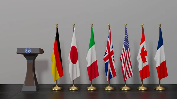 Szczyt Flagi Członków Grupy Składającej Się Siedmiu Państw Oraz Wykaz — Zdjęcie stockowe