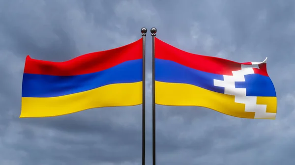 亚美尼亚和阿尔扎赫国旗 Blue Sky Flag Armenia Artsakh Work Image — 图库照片