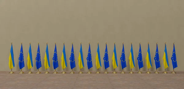 Ukraine Europe Summit Meeting Concept Ukraine Flags Europe Flags Illustration — Stockfoto