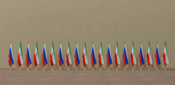 ロシアとイランの首脳会談や会議の概念 ロシアの旗とイランの旗 3Dイラストと3D作品 — ストック写真