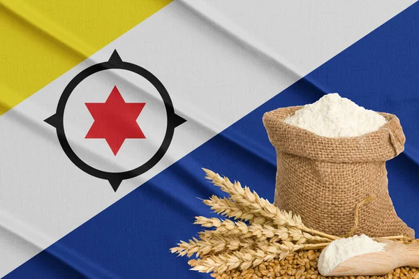 Caribbean Netherlands grain crisis, Concept global hunger crisis, On background Flag Caribbean Netherlands wheat grain. Concept of growing wheat in Caribbean Netherlands, 3D work and 3D image