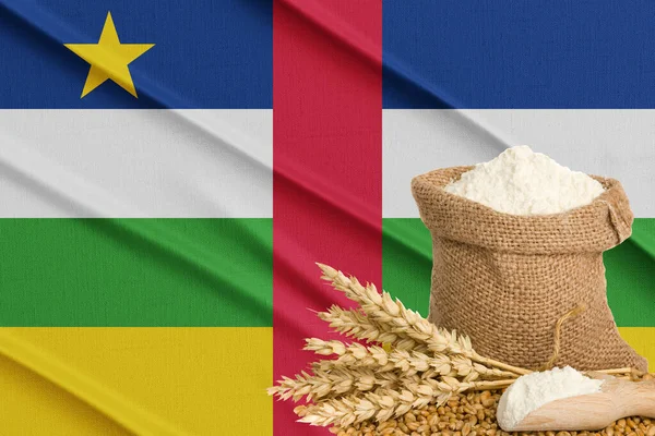 Central African Republic  grain crisis, Concept global hunger crisis, On background Flag Central African Republic wheat grain. Concept of growing wheat in Central African Republic, 3D work and 3D image