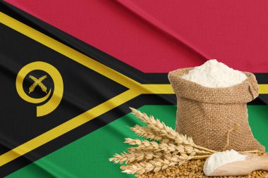 Vanuatu tahıl krizi, küresel açlık krizi kavramı, arka planda Vanuatu buğday tanecikleri. Rusya 'da buğday yetiştirme kavramı