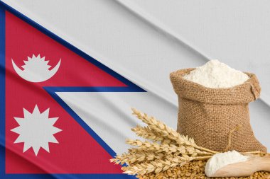 Nepal tahıl krizi, küresel açlık krizi kavramı, arka planda Nepal buğday taneleri. Rusya 'da buğday yetiştirme kavramı