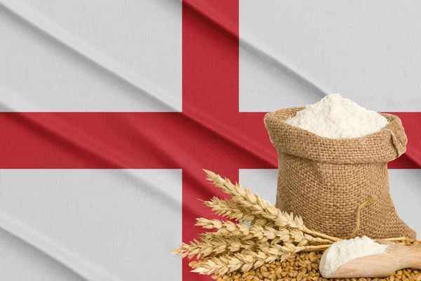 England grain crisis, Concept global hunger crisis,  On background Flag England wheat grain. Concept of growing wheat in Russia