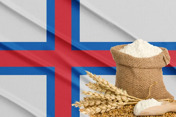 Faroe Islands grain crisis, Concept global hunger crisis,  On background Flag Faroe Islands wheat grain. Concept of growing wheat in Russia