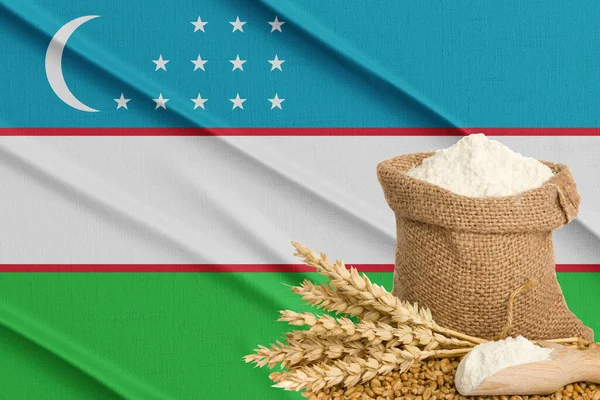 Üzbegisztán Gabonaválság Koncepció Globális Éhségválság Háttérben Zászló Üzbegisztán Búza Gabona — Stock Fotó