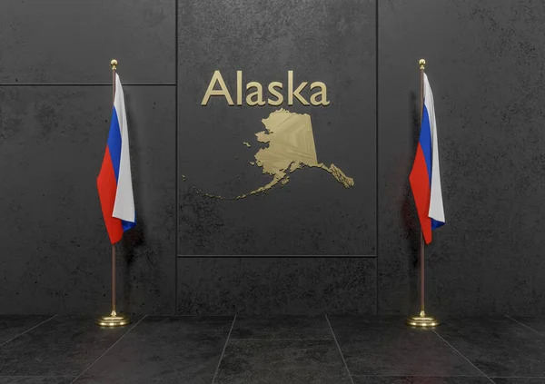 War for Alaska, Russia and USA,  Flag of Russia and map Alaska , the struggle for Alaska,  Russia USA, world war crisis concept, 3D work and 3D image