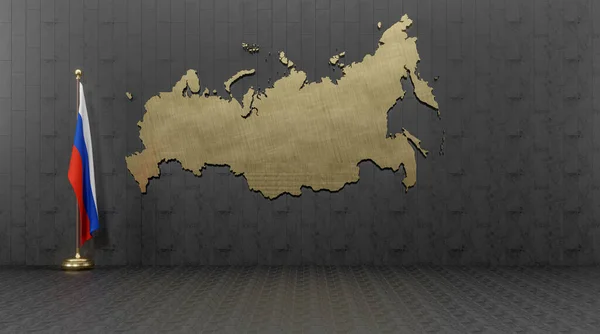 Флаг России Стене Россией Золотая Карта Работа Изображение — стоковое фото