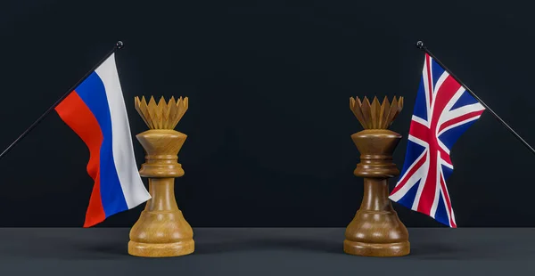 Russia Flag United Kingdom Flag Chess King Chessboard Russia United — Fotografia de Stock