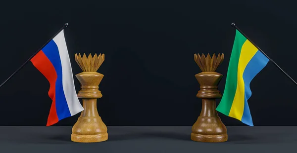 Russia Flag Gabon Flag Chess King Chessboard Russia Gabon Countries — Photo