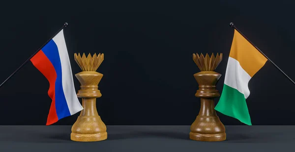 Russia Flag Ireland Flag Chess King Chessboard Russia Ireland Countries — Foto de Stock
