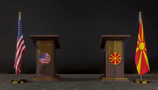 Drapeau États Unis Macédoine Nord Négociations Usa Macédoine Nord Rostrum — Photo