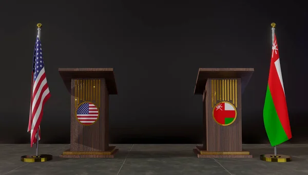 Drapeau Des Usa Oman Négociations Usa Oman Rostrum Pour Les — Photo