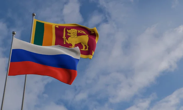 Sri Lanka and Russia flags, Blue sky and flag Sri Lanka and Russia, 3D work and 3D image