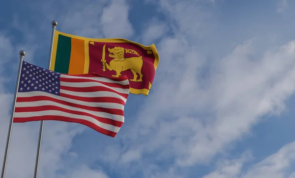 Σημαίες Σρι Λάνκα Και Ηπα Γαλάζιος Ουρανός Και Σημαία Σρι — Φωτογραφία Αρχείου