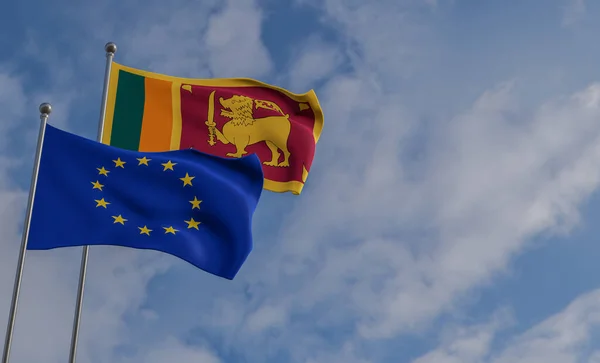 Σημαία Σρι Λάνκα Και Ευρώπης Γαλάζιος Ουρανός Και Σημαία Σρι — Φωτογραφία Αρχείου