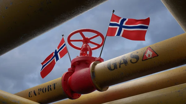 Valve Sur Gazoduc Principal Norvège Pipeline Avec Drapeaux Norvège Tuyaux — Photo