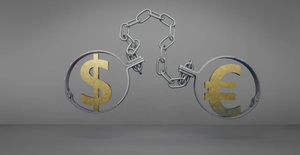 Comparison Euro Dollar Exchange Rates Gold Euro Dollar Symbols Chains — Stock fotografie