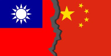 Tayvan ve Çin bayrakları, Tayvan Çin 'e karşı dünya savaşı kriz konsepti