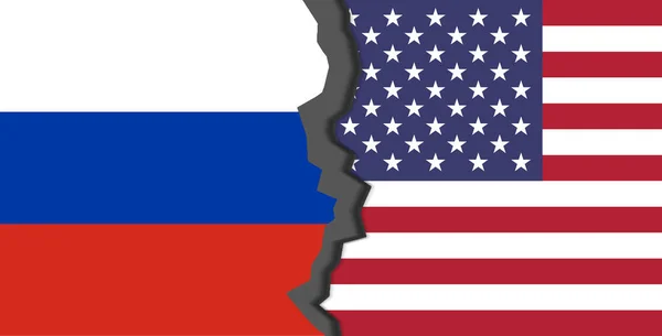Bandiere Russia Usa Russia Contro Usa Nel Concetto Crisi Della — Foto Stock