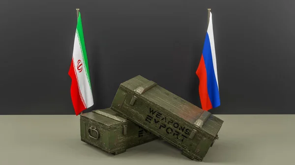 Доставка Зброї Ірану Росію Пакет Військової Допомоги Прапор Іран Росія — стокове фото