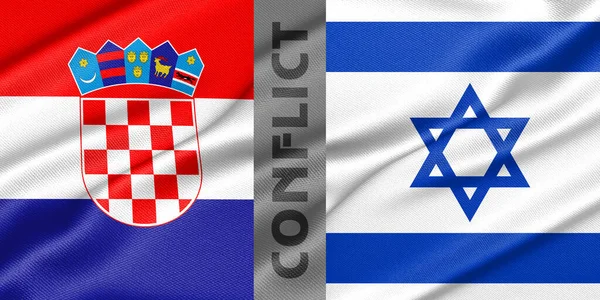 Conflict Croatia and Israel, war between Croatia vs Israel, fabric national flag Croatia and Flag Israel, war crisis concept. 3D work and 3D image