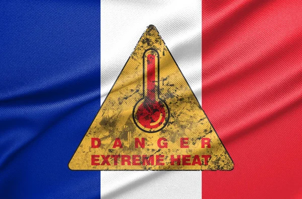 Pericolo Calore Estremo Francia Ondata Calore Francia Bandiera Francia Con — Foto Stock