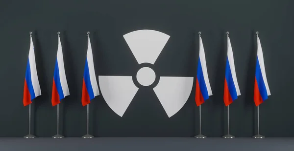 Nuclear Club of Russia, the Russian Nuclear Weapons Powers, Russia flag on Nuclear icon background, 3d illustration and 3d work