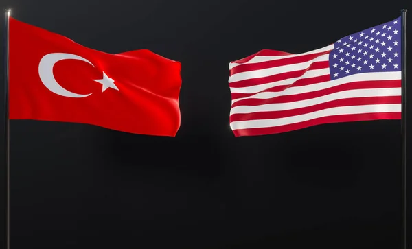 Usa Turkey Flags Black Background Flag Usa Flag Turkey Work — Photo
