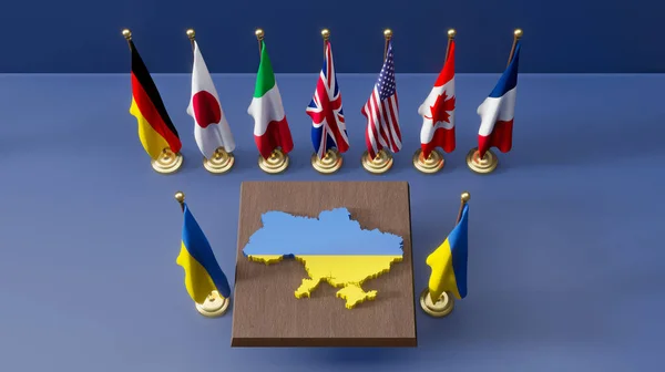 Země Proti Rusku Vlajky Zemí Ukrajinská Vlajka Mapa Ukrajiny Zastavte — Stock fotografie