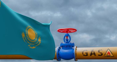 Kazakistan gazı, ana gaz boru hattı Kazakistan 'da valf, Kazakistan' da bayrak taşıyan boru hattı, Kazakistan 'dan gaz boruları, 3 boyutlu çalışma ve 3 boyutlu görüntü