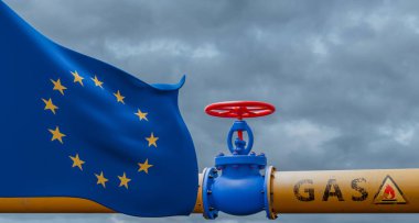 Avrupa doğalgazı, ana doğalgaz boru hattının vanası AB, bayraklı boru hattı, Avrupa Birliği doğalgaz boruları, 3D çalışma ve 3D görüntü