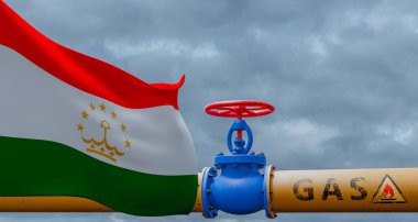 Tacikistan doğalgazı, Tacikistan ana gaz boru hattına valf, Tacikistan bayrağı taşıyan boru hattı, Tacikistan 'dan gaz boruları, 3 boyutlu çalışma ve 3 boyutlu görüntü
