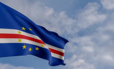 Ulusal bayrak Cabo Verde, Cabo Verde bayrağı, kumaş bayrağı Cabo Verde, mavi gökyüzü arkaplanı Cabo Verde bayrağı, 3D çalışma ve 3D görüntü