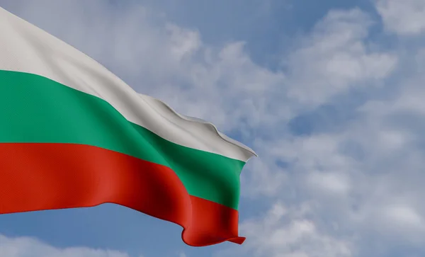 National flag Bulgaria, Bulgaria flag, fabric flag Bulgaria, blue sky background with Bulgaria flag, 3D work and 3D image