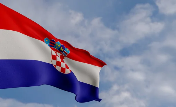 National flag Croatia, Croatia flag, fabric flag Croatia, blue sky background with Croatia flag, 3D work and 3D image