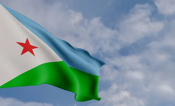 National flag Djibouti, Djibouti flag, fabric flag Djibouti, blue sky background with Djibouti flag, 3D work and 3D image