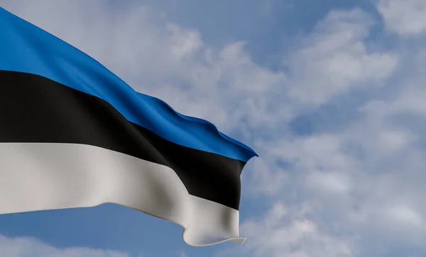 National flag Estonia, Estonia flag, fabric flag Estonia, blue sky background with Estonia flag, 3D work and 3D image