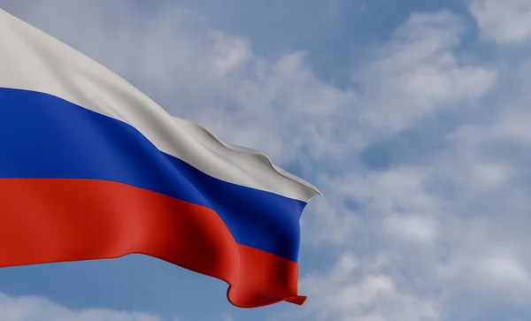 National flag Russia, Russia flag, fabric flag Russia, blue sky background with Russia flag, 3D work and 3D image