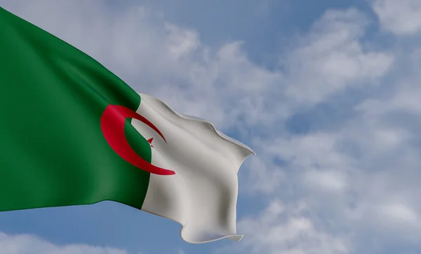 National Flag Algeria Algeria Flag Fabric Flag Algeria Blue Sky — Fotografia de Stock