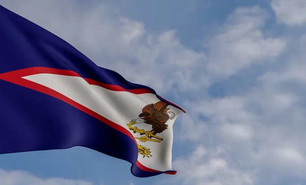 National flag American Samoa, American Samoa flag, fabric flag American Samoa, blue sky background with American Samoa flag, 3D work and 3D image